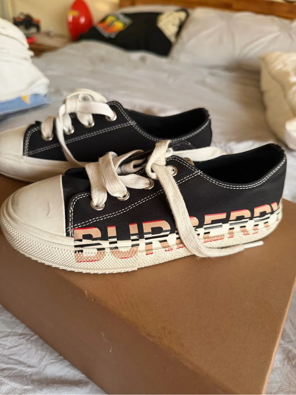 Burberry Black Canvas Kids Low-Top Sneakers with Cream Accents